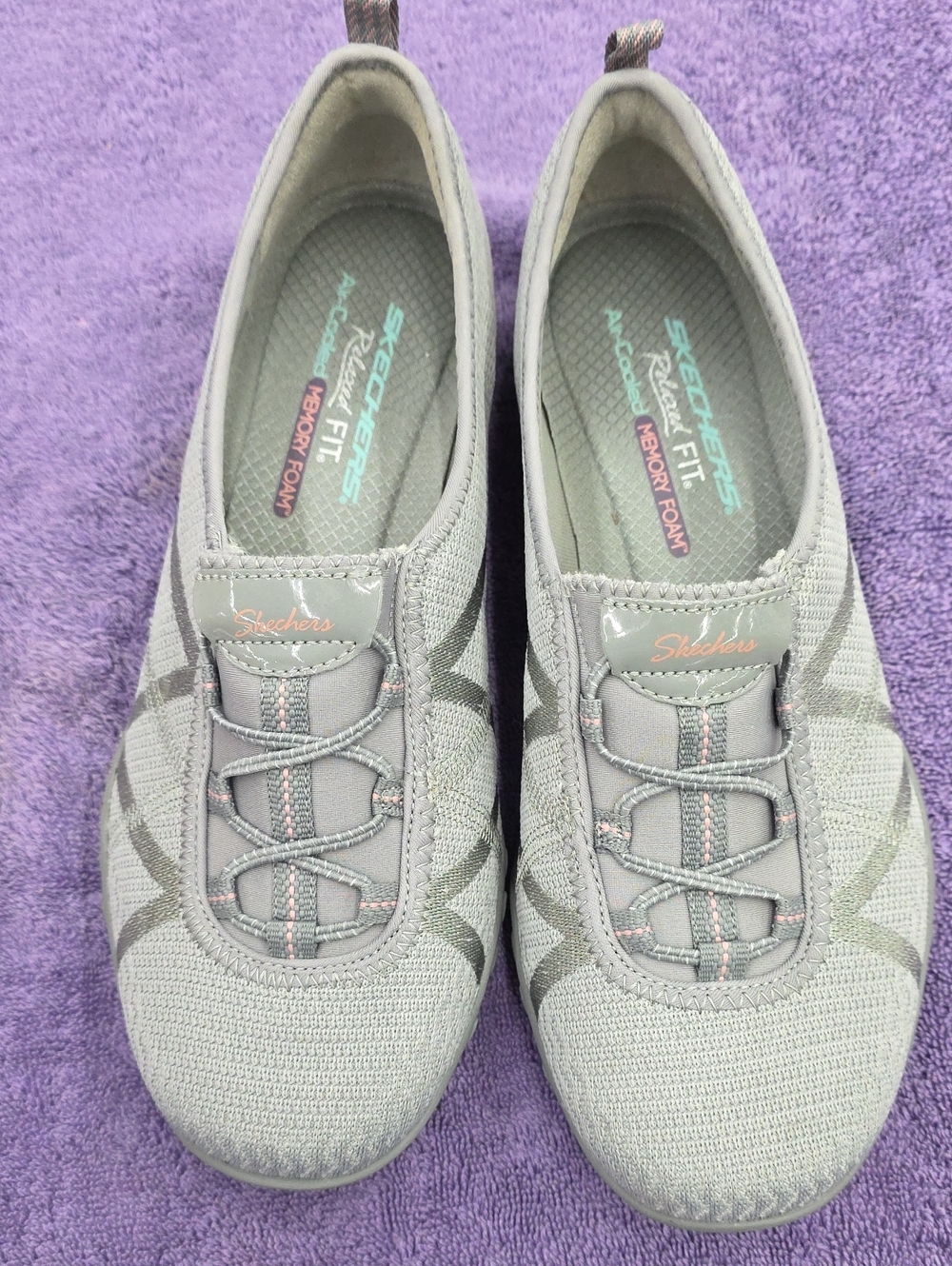 NWOT Women's Skechers Gray Knit Slip-On Sneakers with Subtle Pink Accents